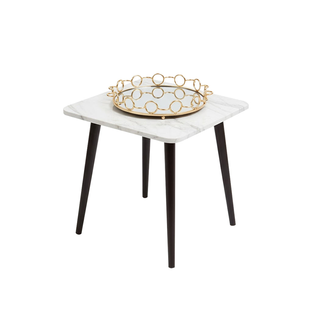 SOGA Home & Living Bundle – White Ceramic Table & Bronze Round Mirror Tray Organizer