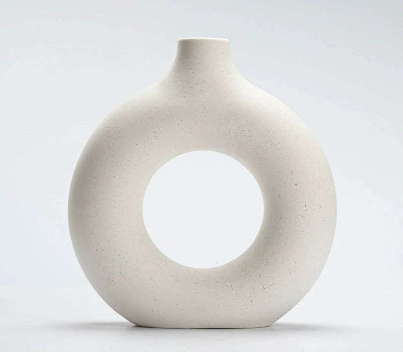 Modern Nordic Circle Ceramic Vase – Minimalist Hollow Sculpture Vessels for Home Decor