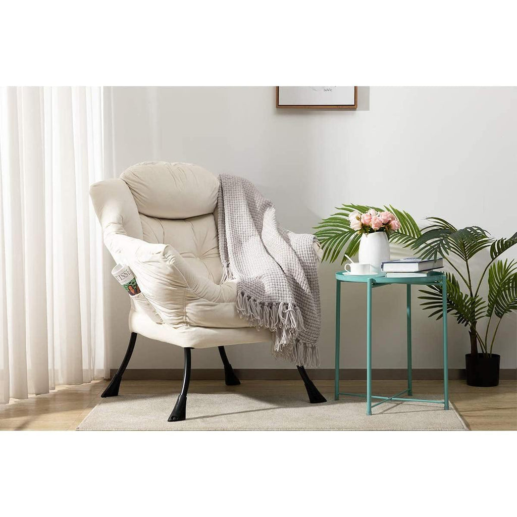 Beige Lounge Chair With Armrests And Pocket For Living Room