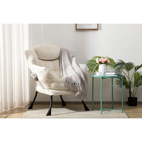 Beige Lounge Chair With Armrests And Pocket For Living Room