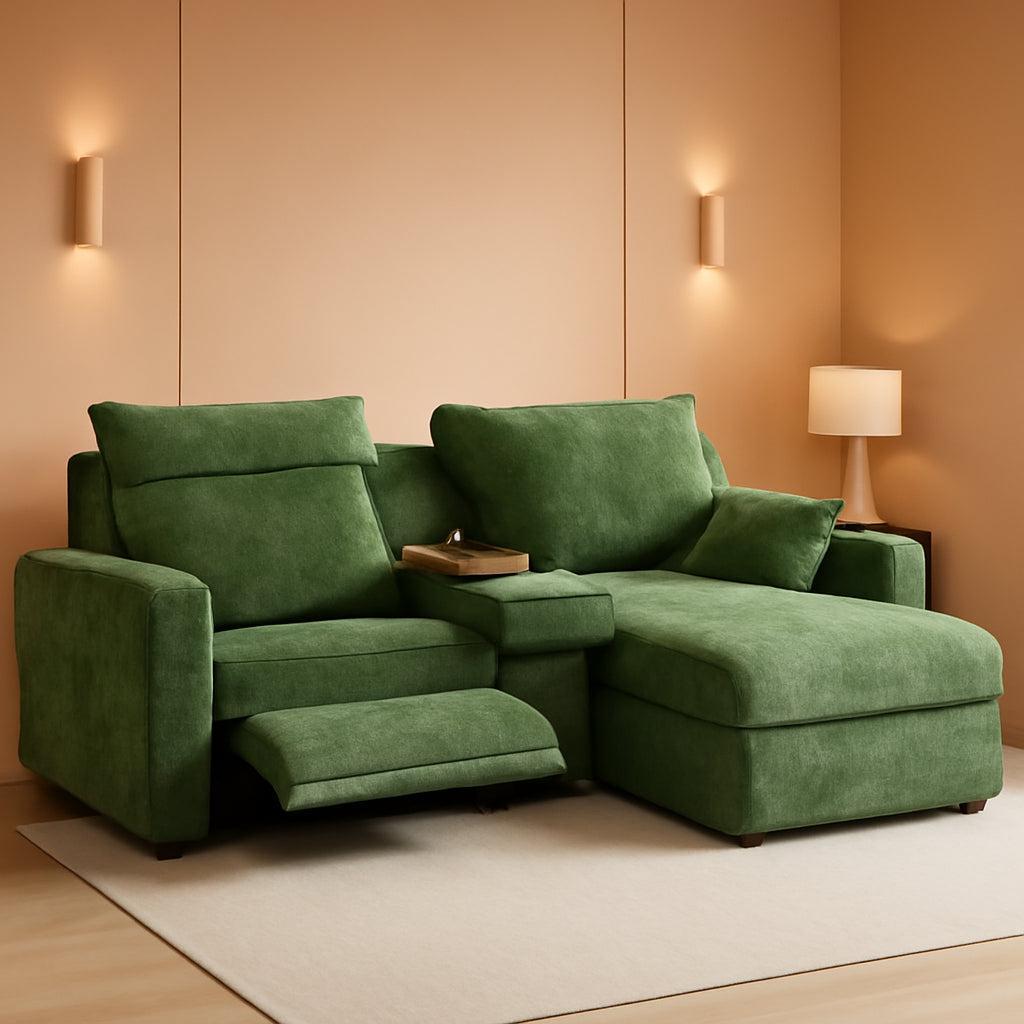 102.8 Inch White Power Recliner Sofa With Headrest And USB Charging Storage Ottoman