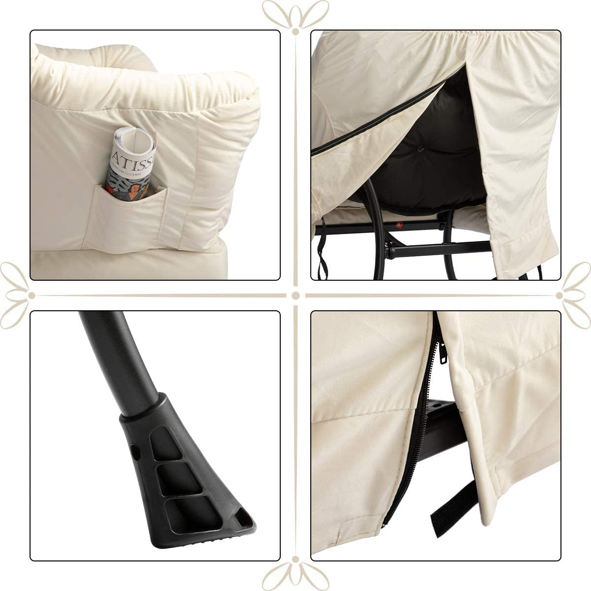 Beige Lounge Chair With Armrests And Pocket For Living Room