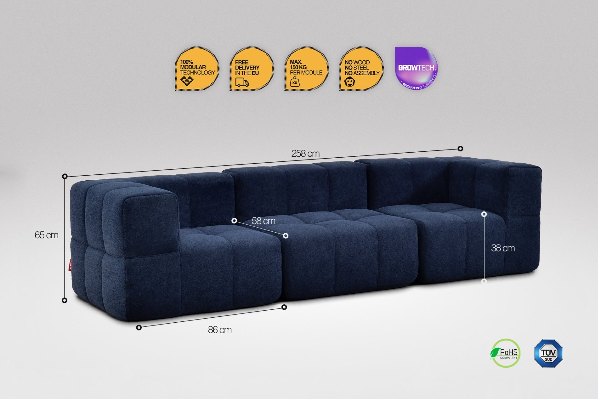 3-Piece Modular Sofa – Blue