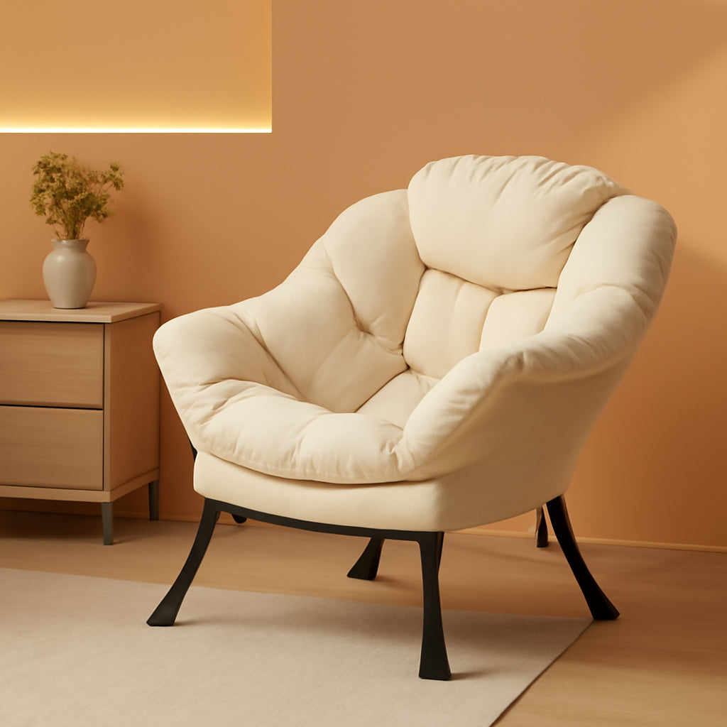 Beige Lounge Chair With Armrests And Pocket For Living Room