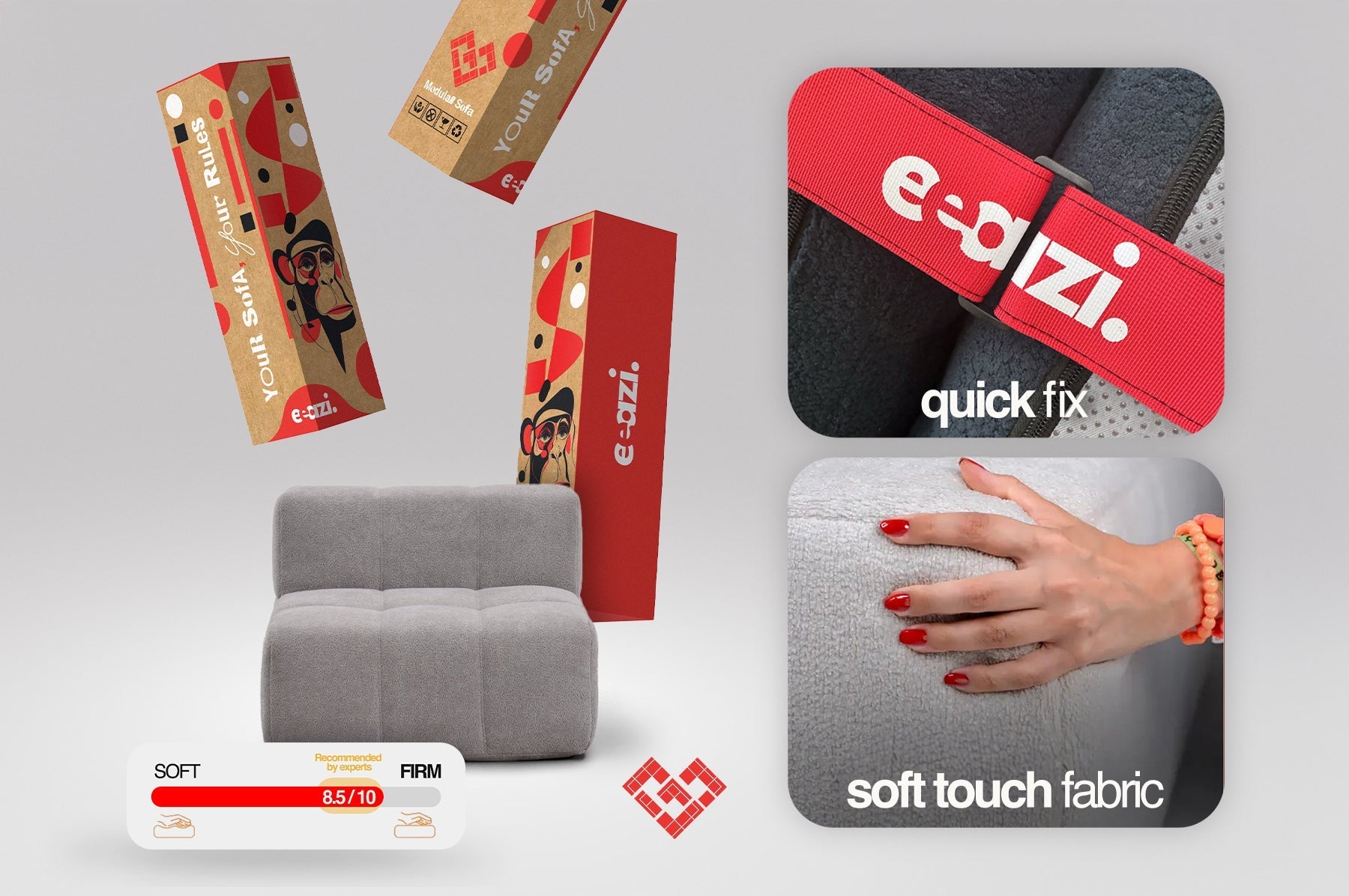 4 Teiliges Modulares Sofa – Grau