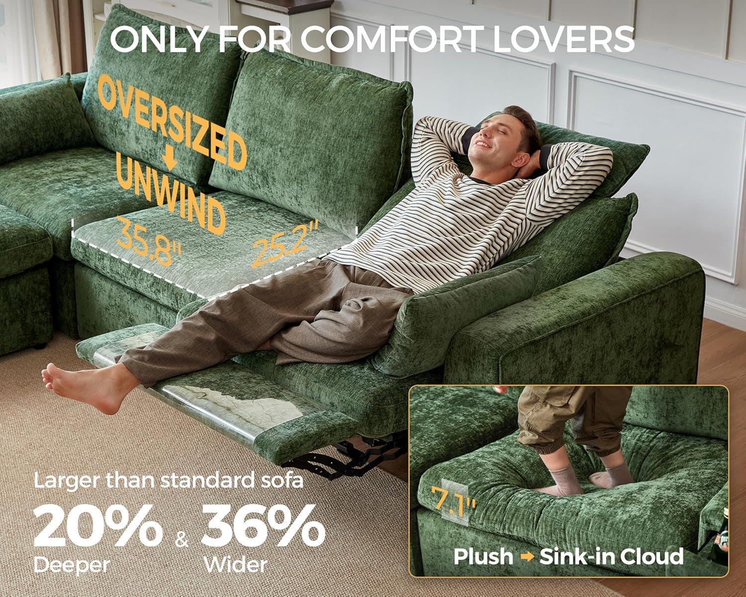 102.8 Inch White Power Recliner Sofa With Headrest And USB Charging Storage Ottoman