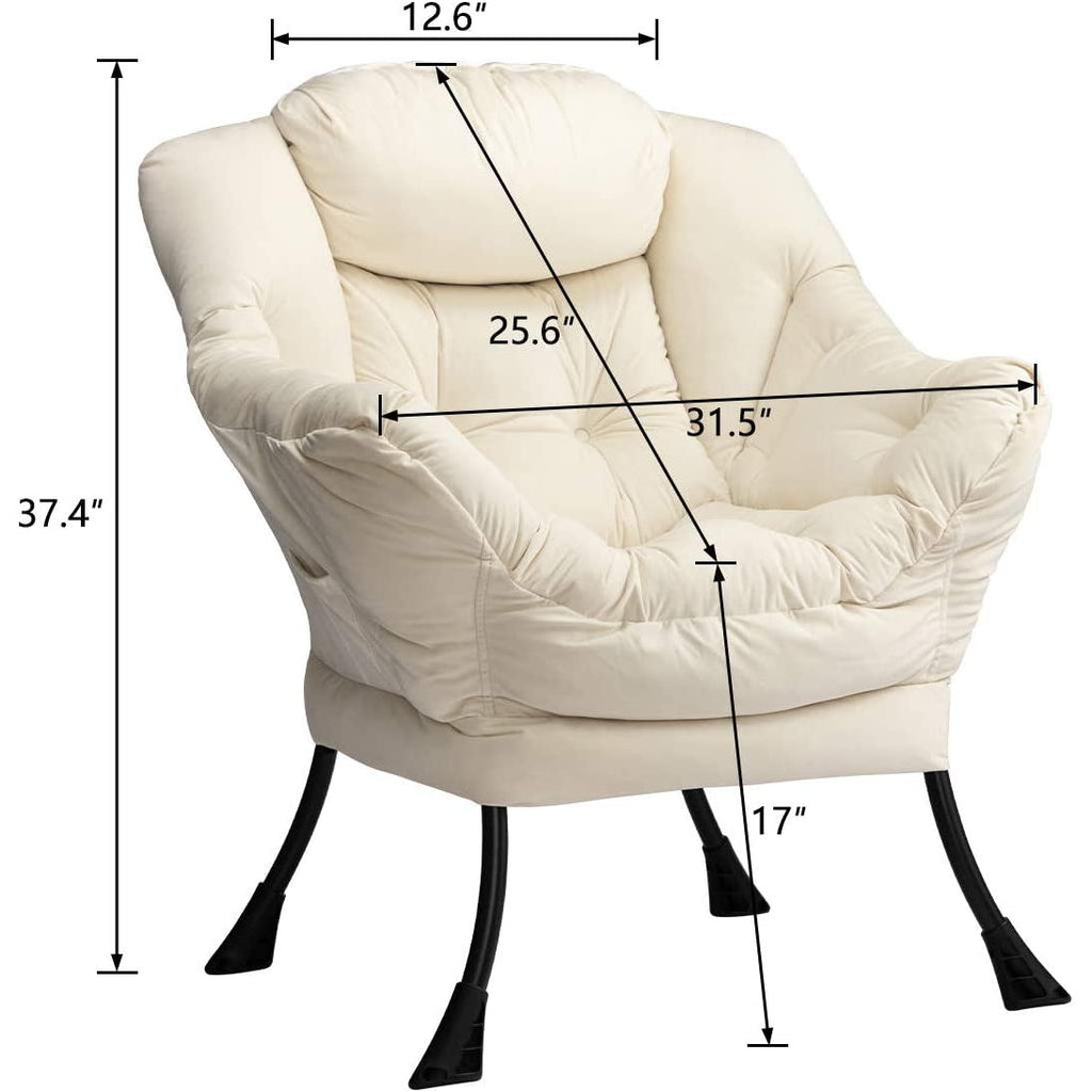 Beige Lounge Chair With Armrests And Pocket For Living Room