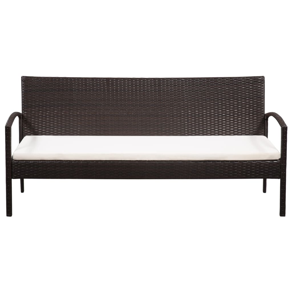 vidaXL 3 Seater Sofa Patio Deck Outdoor Wicker Couch with Cushions PE Rattan