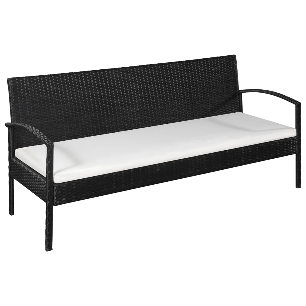 vidaXL 3 Seater Sofa Patio Deck Outdoor Wicker Couch with Cushions PE Rattan
