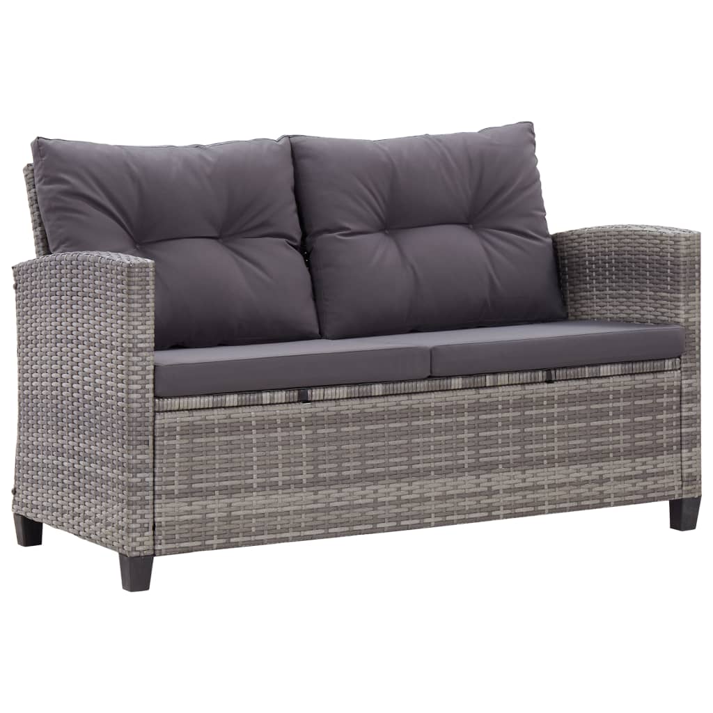 NNEVL 2-Seater Garden Sofa with Cushions Grey 124 cm Poly Rattan