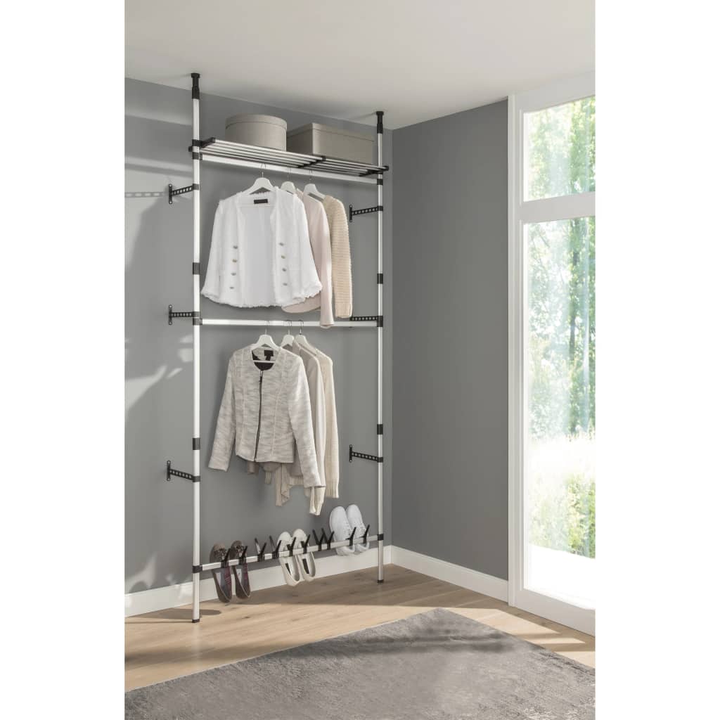 vidaXL Telescopic Wardrobe System with Rods and Shelf Aluminum