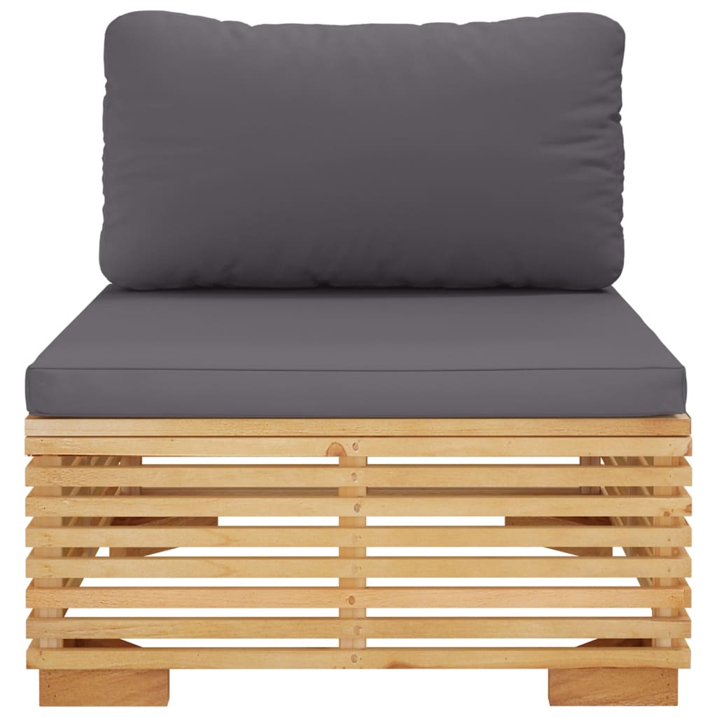NNEVL Garden Middle Sofa with Dark Grey Cushions Solid Wood Teak-2
