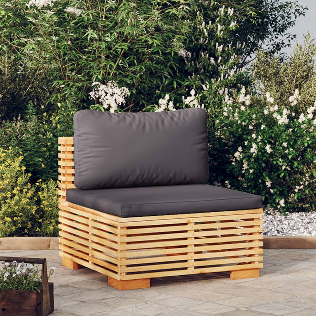 NNEVL Garden Middle Sofa with Dark Grey Cushions Solid Wood Teak-0