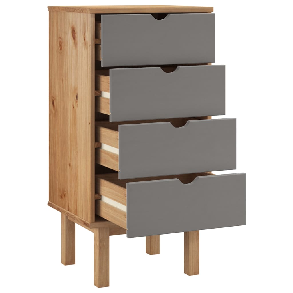 NNEVL Drawer Cabinet OTTA Brown&Grey 45x39x90cm Solid Wood Pine