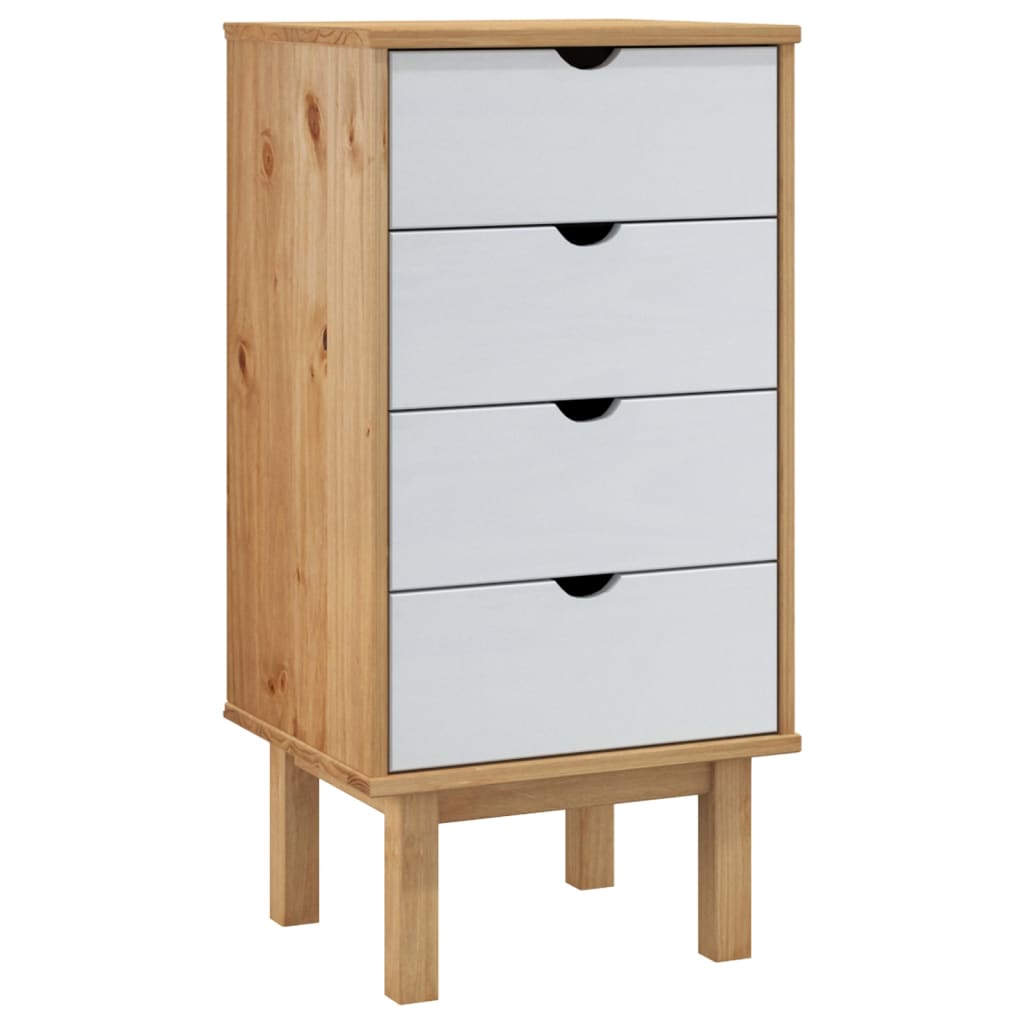 NNEVL Drawer Cabinet OTTA Brown&White 45x39x90cm Solid Wood Pine