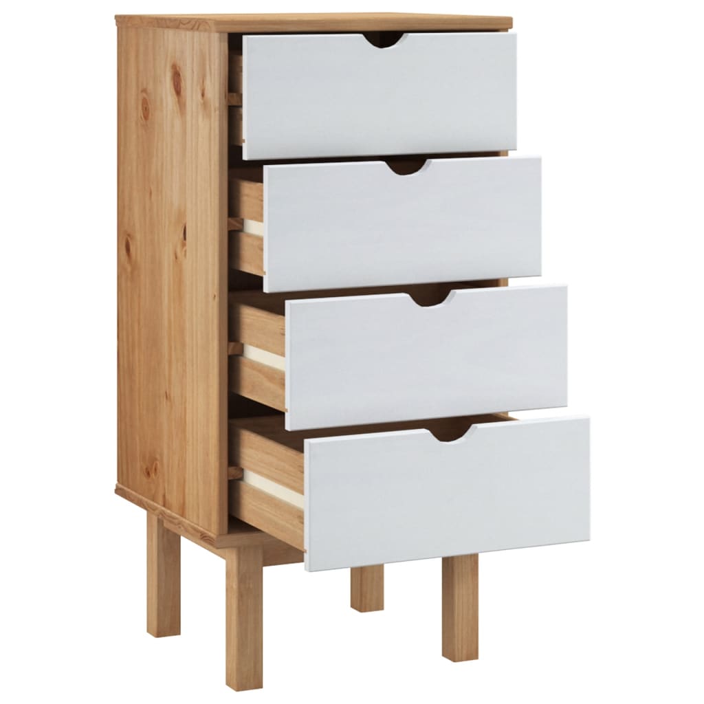 NNEVL Drawer Cabinet OTTA Brown&White 45x39x90cm Solid Wood Pine