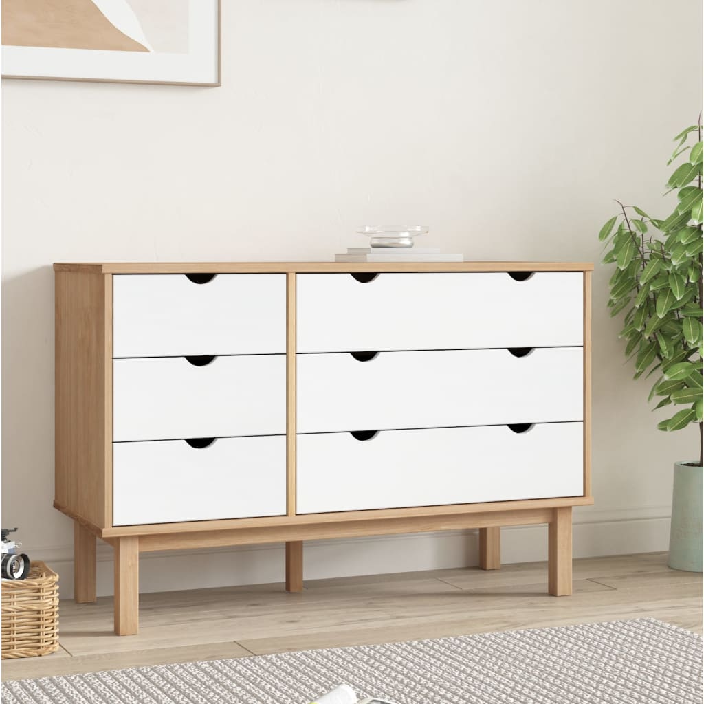 NNEVL Drawer Cabinet OTTA Brown&White 111x43x73.5 cm Solid Wood Pine