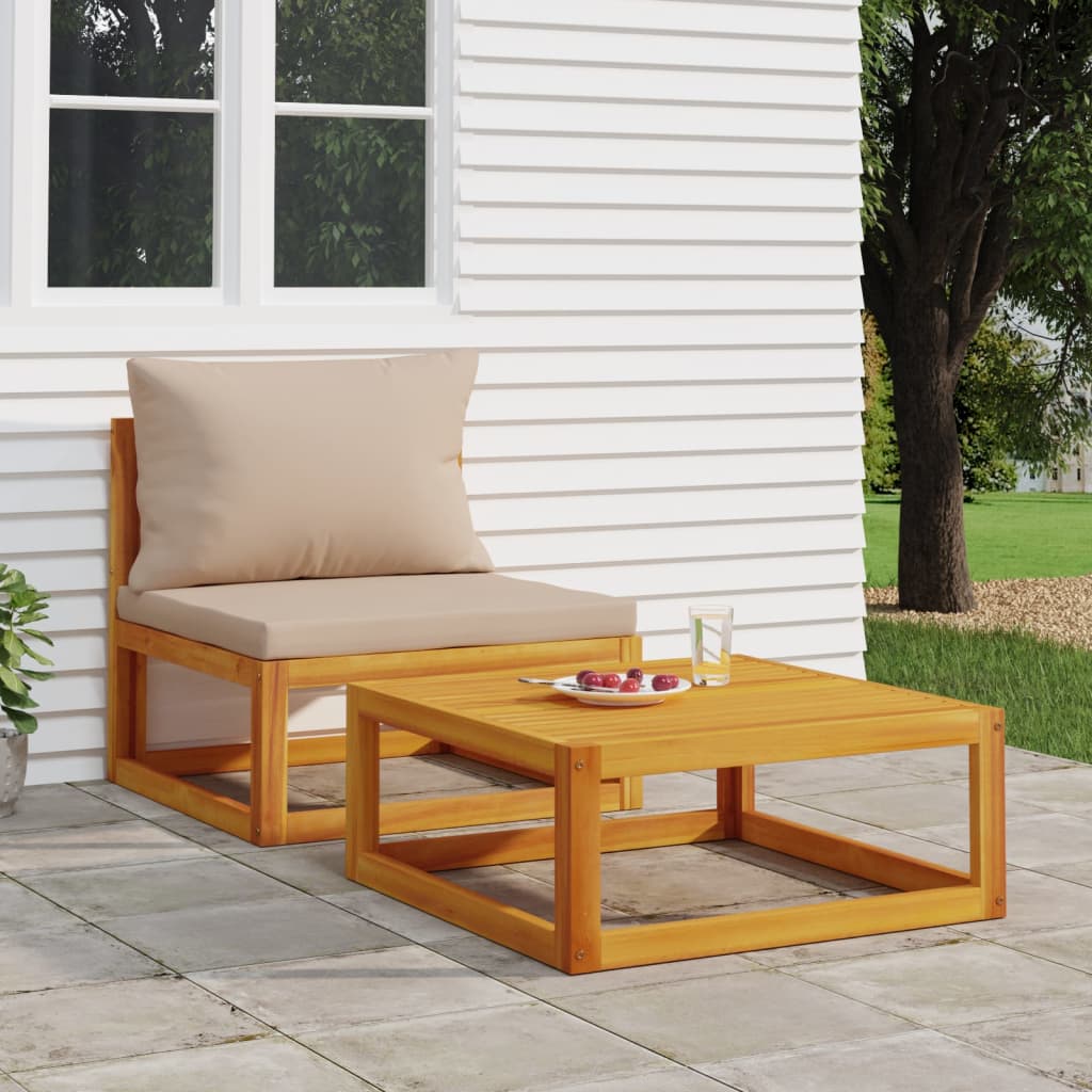 NNEVL 2 Piece Garden Sofa Set with Cushions Solid Wood Acacia