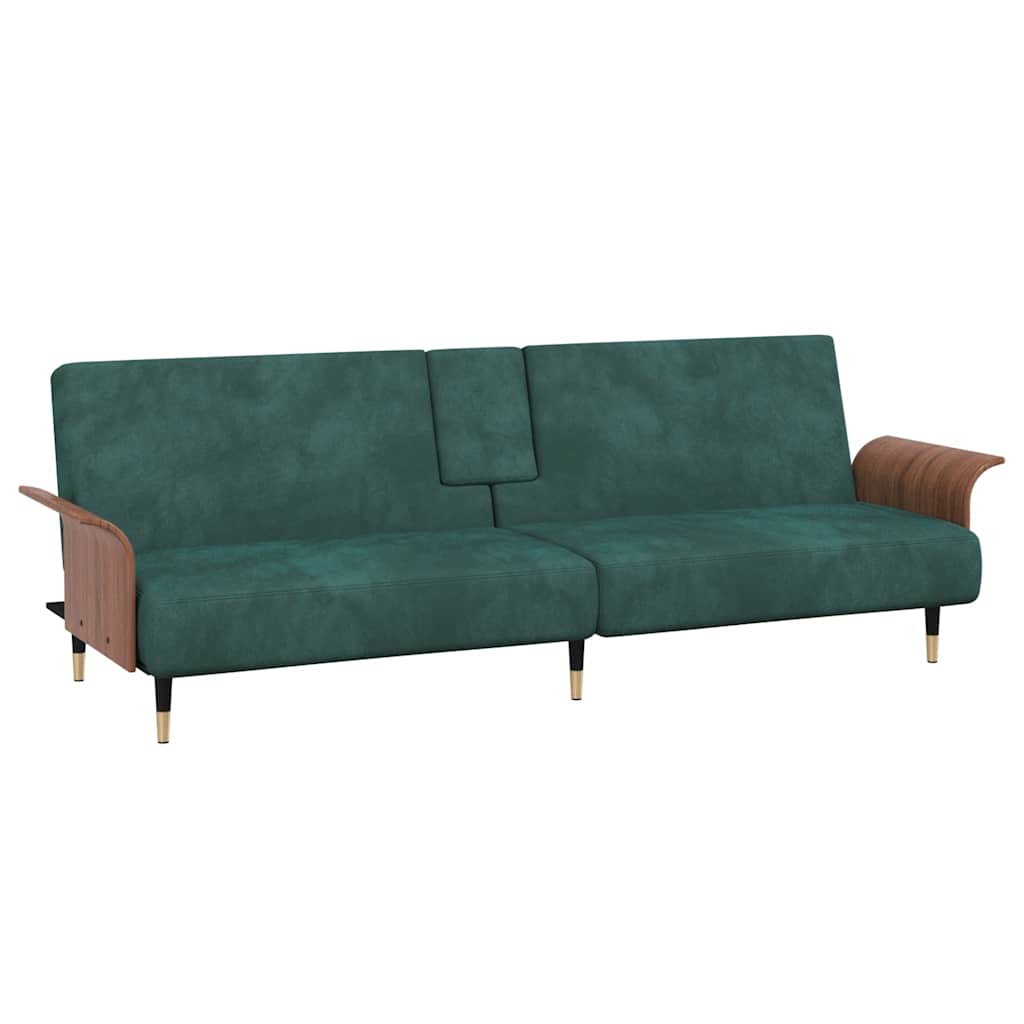 NNEVL Sofa Bed with Cup Holders Dark Green Velvet