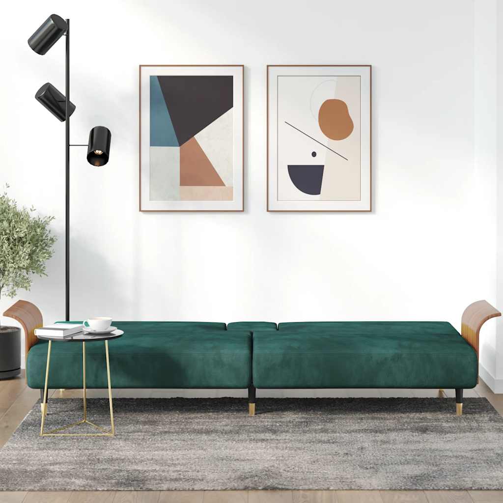 NNEVL Sofa Bed with Cup Holders Dark Green Velvet