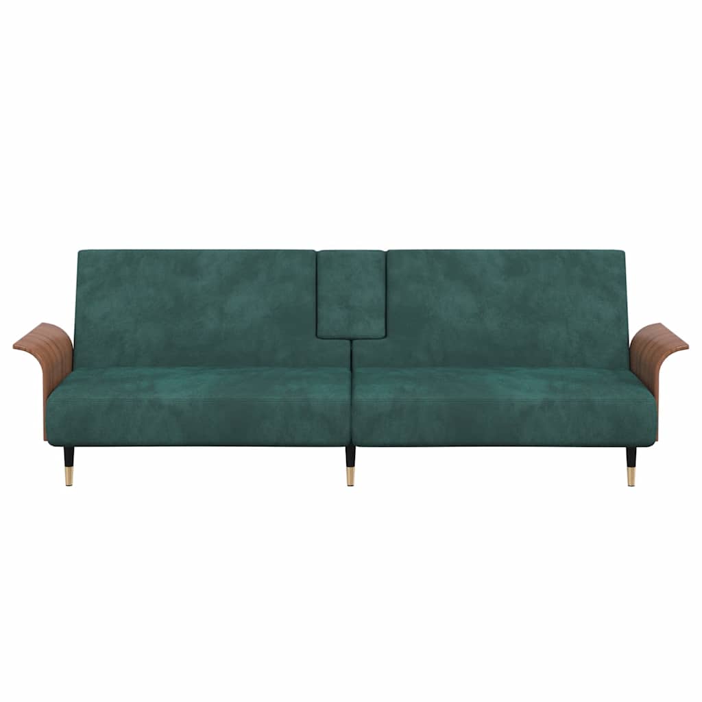 NNEVL Sofa Bed with Cup Holders Dark Green Velvet