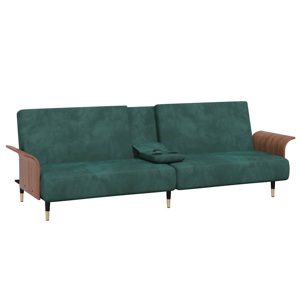 NNEVL Sofa Bed with Cup Holders Dark Green Velvet