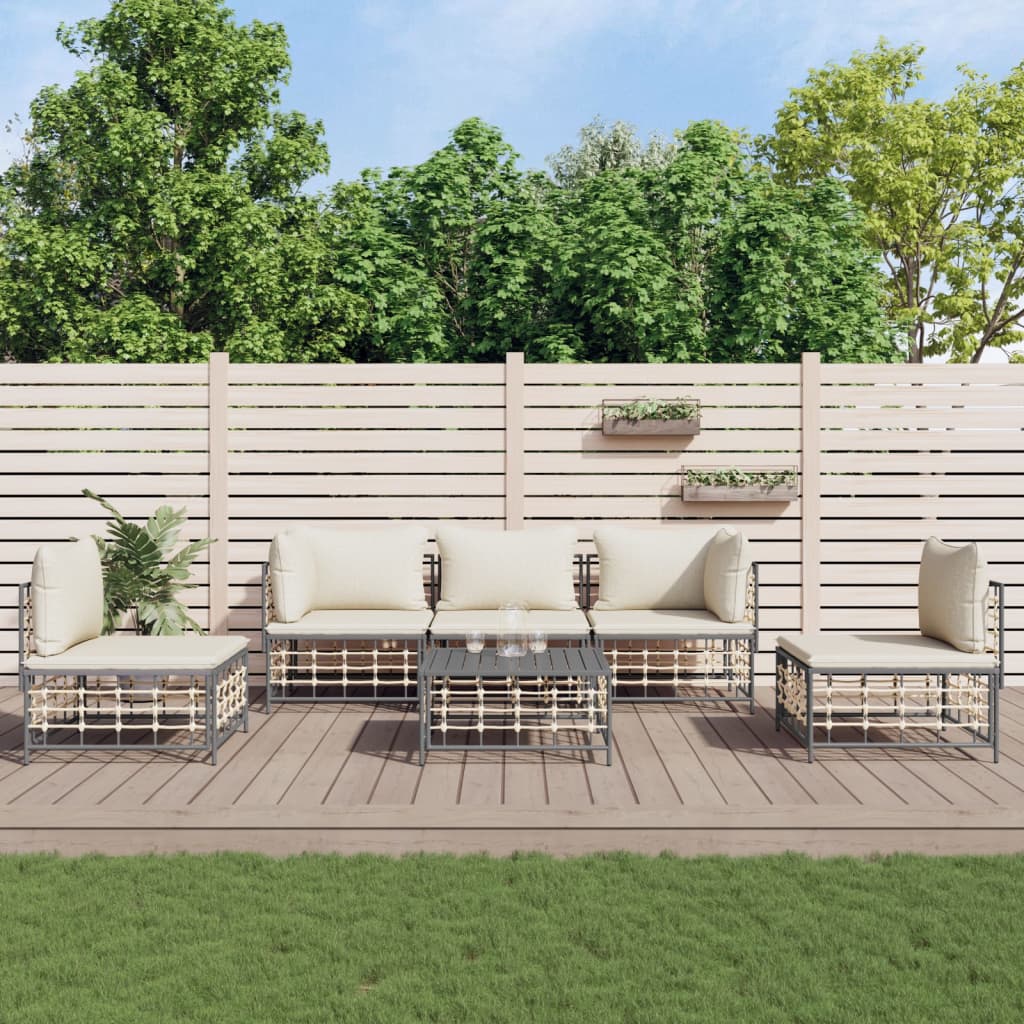 vidaXL 6 Piece Patio Lounge Set with Cushions Anthracite Poly Rattan