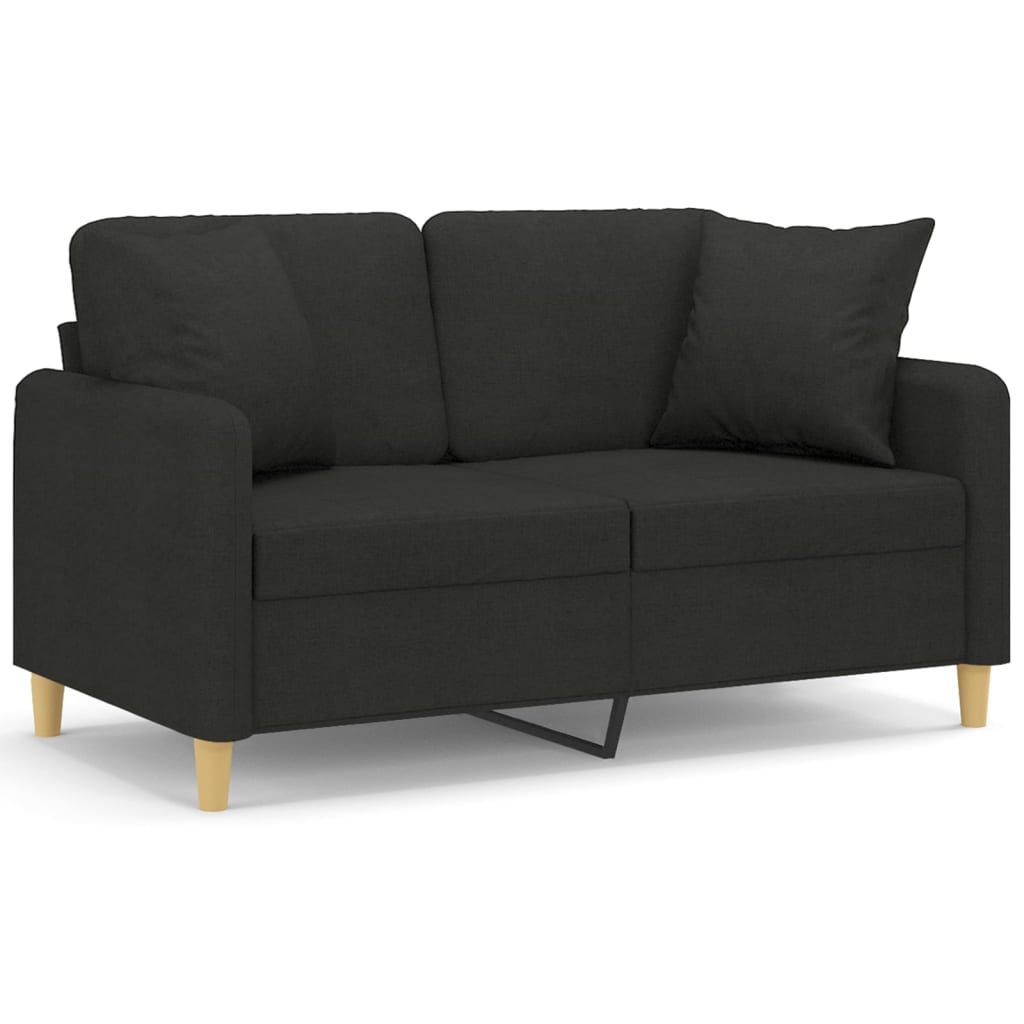 NNEVL 2-Seater Sofa with Throw Pillows Black 120 cm Fabric