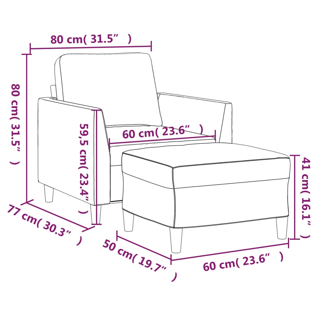 vidaXL Sofa Chair Accent Single Sofa Armchair with Footstool Faux Leather