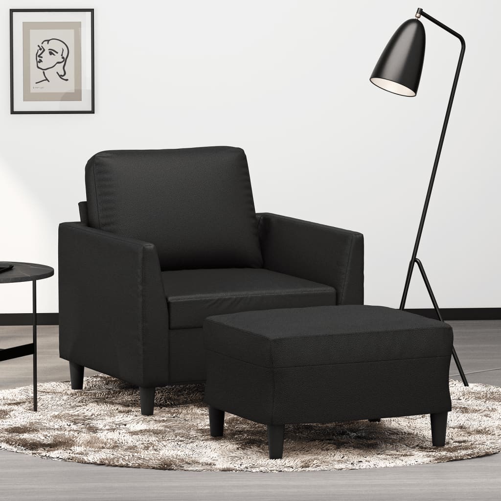 vidaXL Sofa Chair Accent Single Sofa Armchair with Footstool Faux Leather
