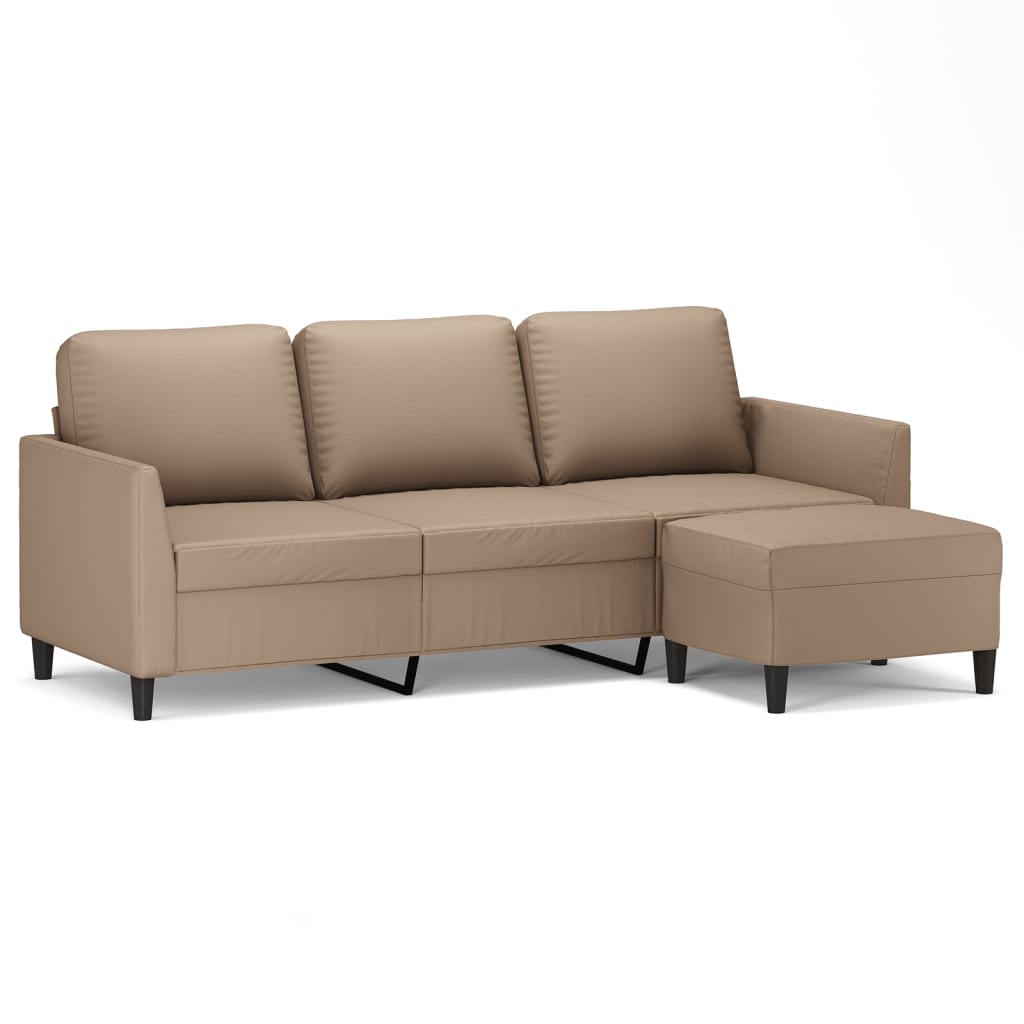 NNEVL 3-Seater Sofa with Footstool Cappuccino 180 cm Faux Leather