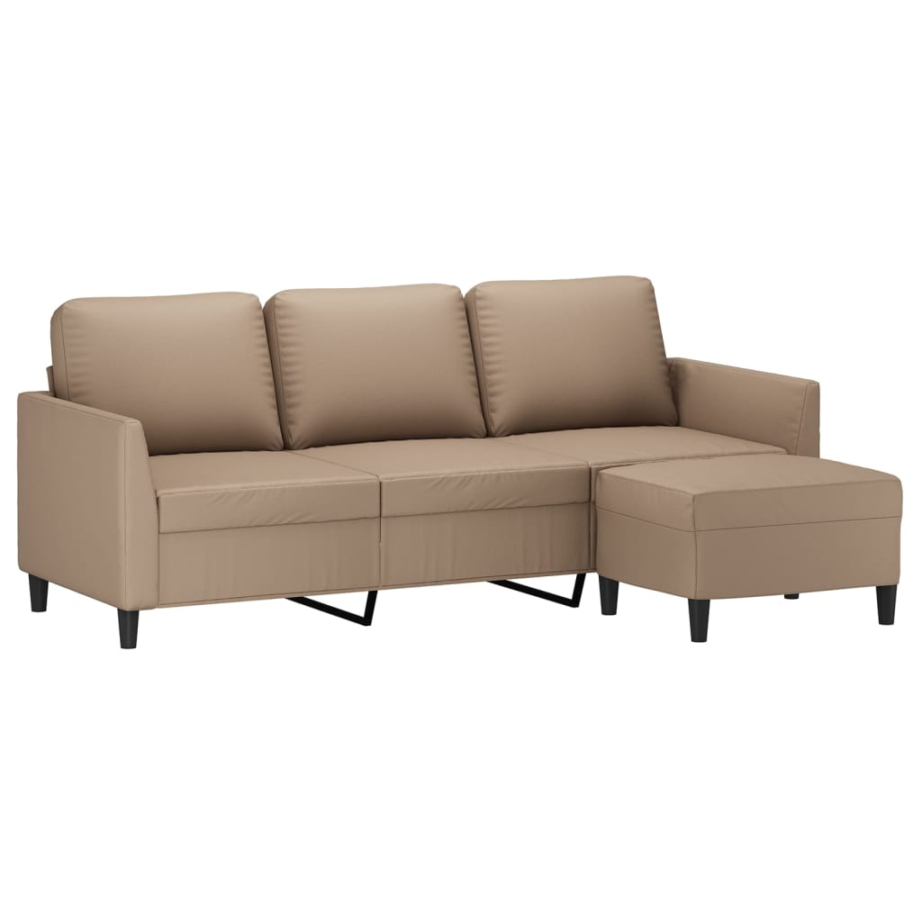 NNEVL 3-Seater Sofa with Footstool Cappuccino 180 cm Faux Leather