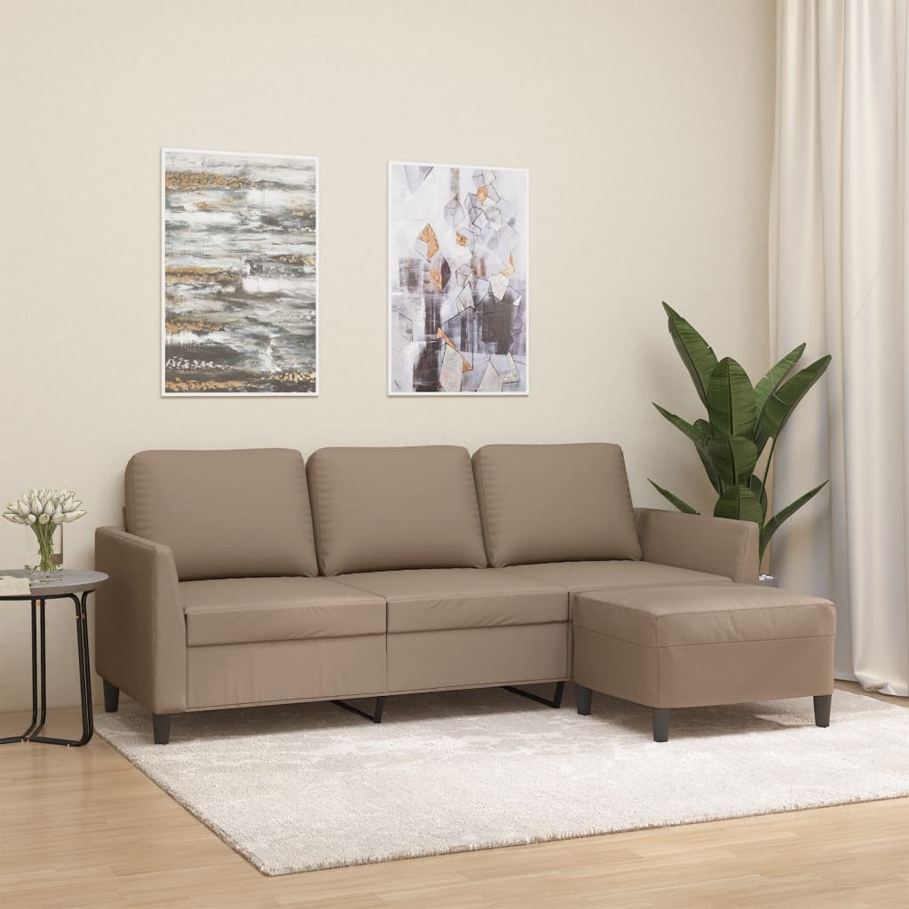 NNEVL 3-Seater Sofa with Footstool Cappuccino 180 cm Faux Leather