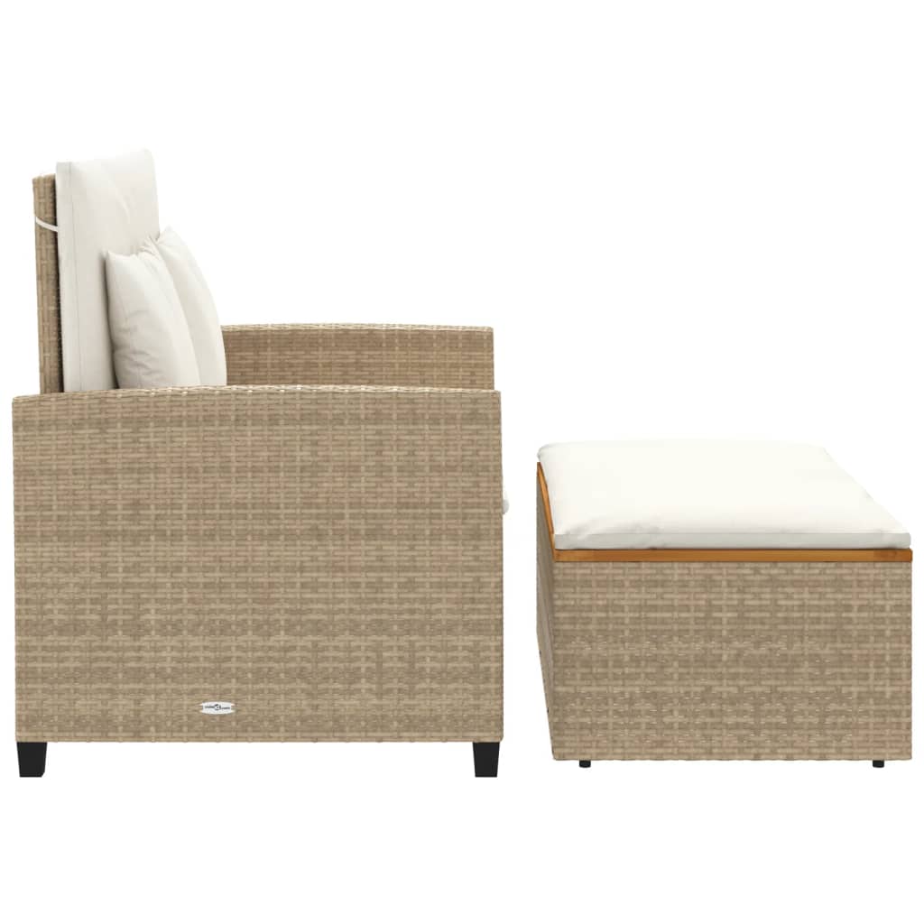vidaXL Patio Sofa with Cushions 2-Seater Beige Poly Rattan&Acacia Wood
