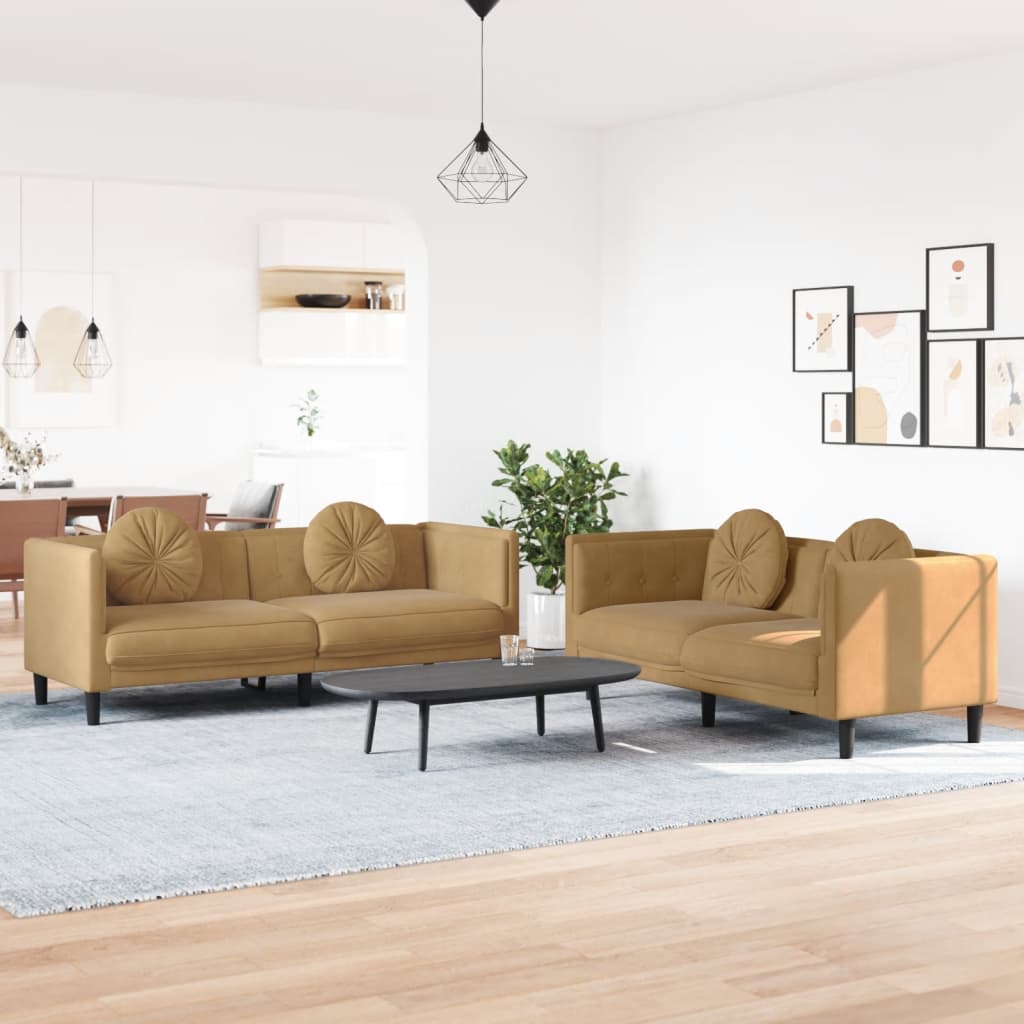 vidaXL 2 Piece Sofa Set with Pillows Brown Velvet