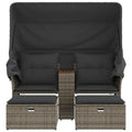 NNEVL Garden Sofa 2-Seater with Canopy and Stools Grey Poly Rattan