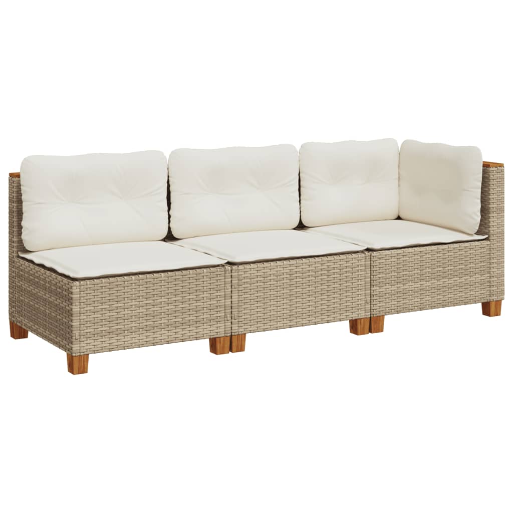 NNEVL Garden Sofa with Cushions 3-Seater Beige Poly Rattan-1
