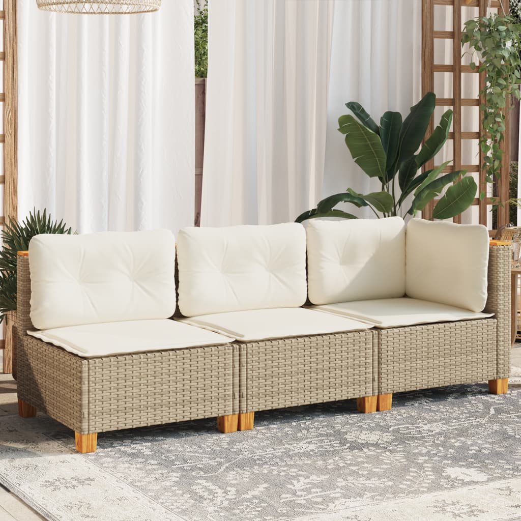 NNEVL Garden Sofa with Cushions 3-Seater Beige Poly Rattan-2
