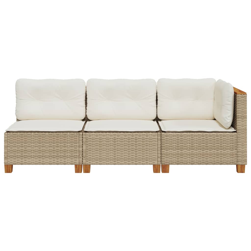 NNEVL Garden Sofa with Cushions 3-Seater Beige Poly Rattan-3