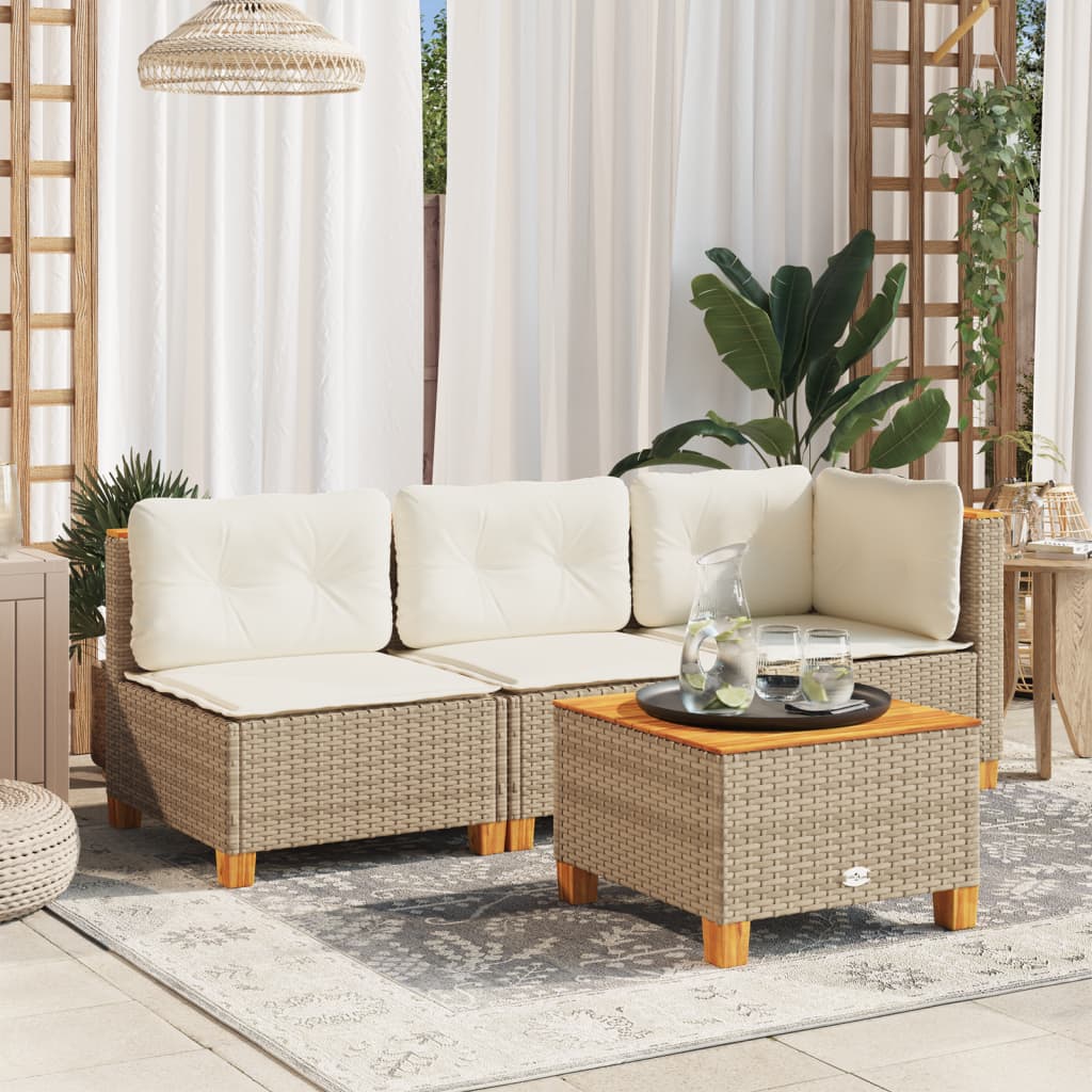 NNEVL Garden Sofa with Cushions 3-Seater Beige Poly Rattan-0