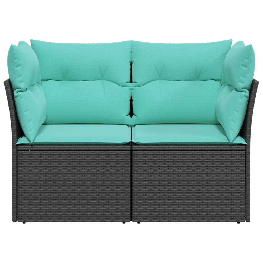 vidaXL Patio Sofa with Cushions 2-Seater Black Poly Rattan