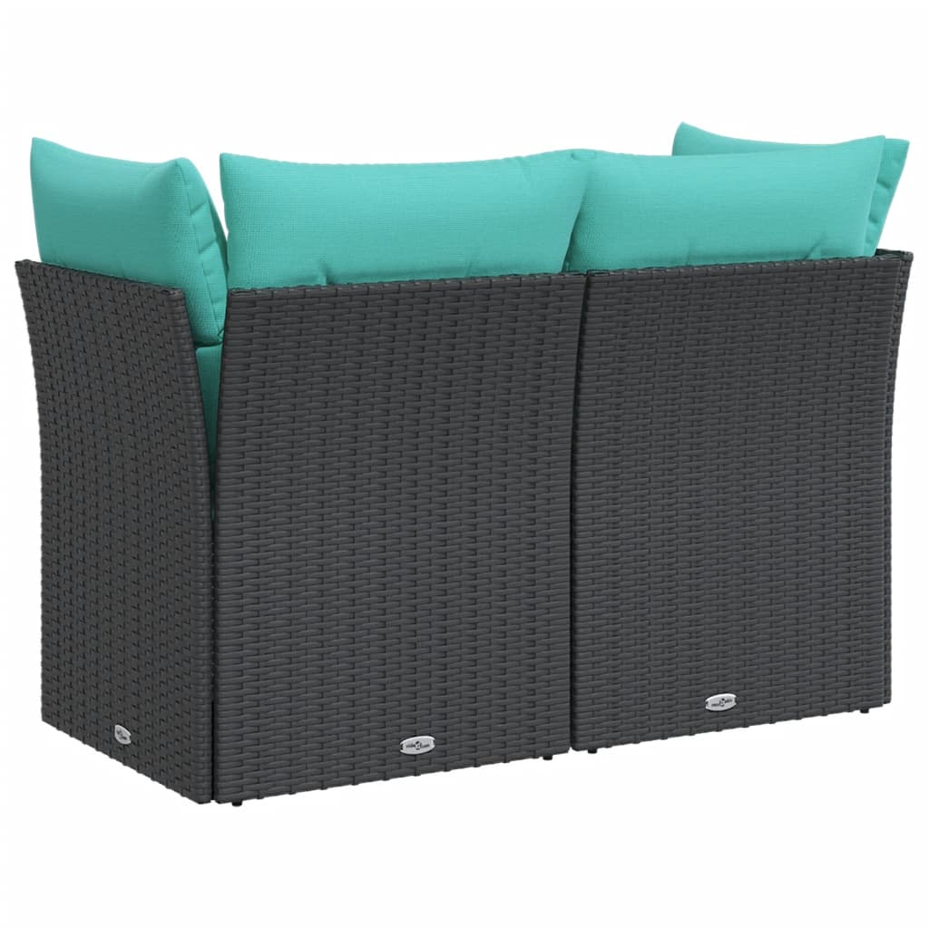 vidaXL Patio Sofa with Cushions 2-Seater Black Poly Rattan
