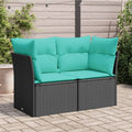 vidaXL Patio Sofa with Cushions 2-Seater Black Poly Rattan