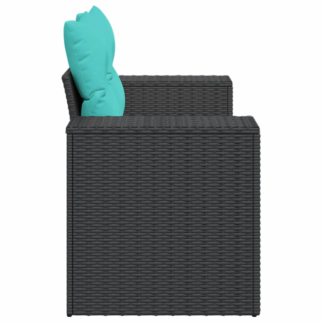 vidaXL Patio Sofa with Cushions 2-Seater Black Poly Rattan
