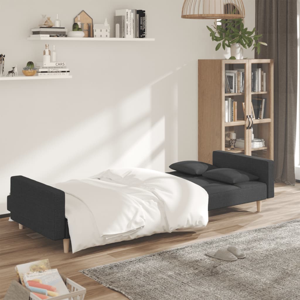 vidaXL 2-Seater Sofa Bed with Two Pillows Dark Gray Fabric