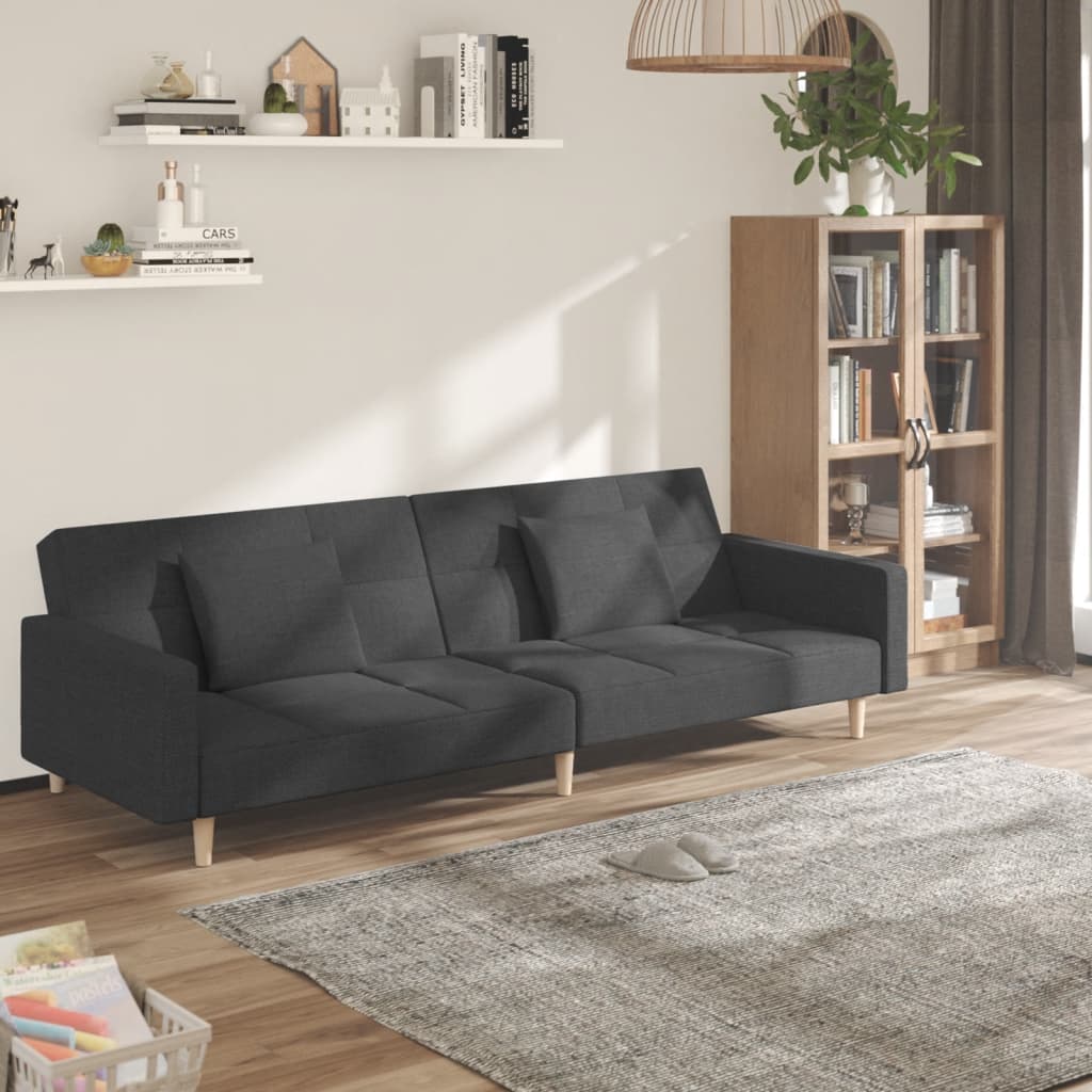 vidaXL 2-Seater Sofa Bed with Two Pillows Dark Gray Fabric