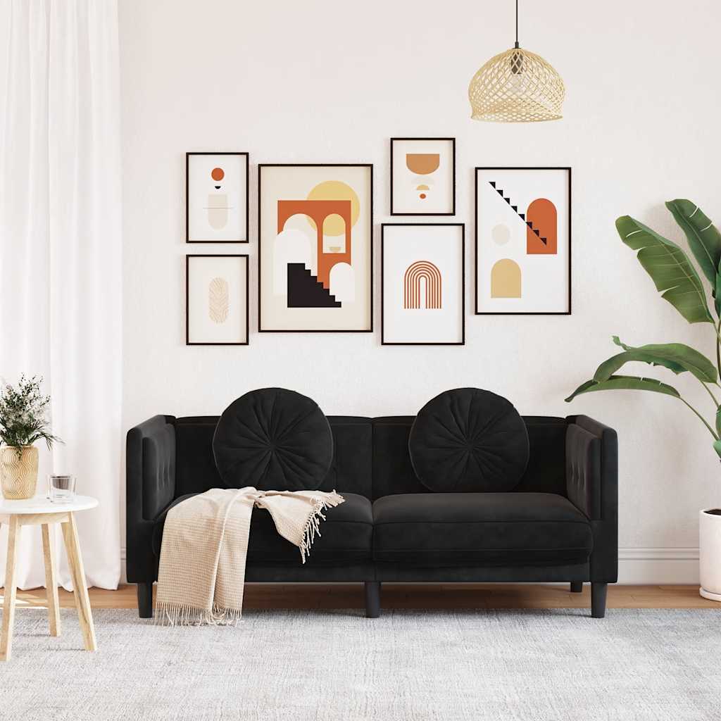 NNEVL Sofa with Cushions 2-Seater Black Velvet-2