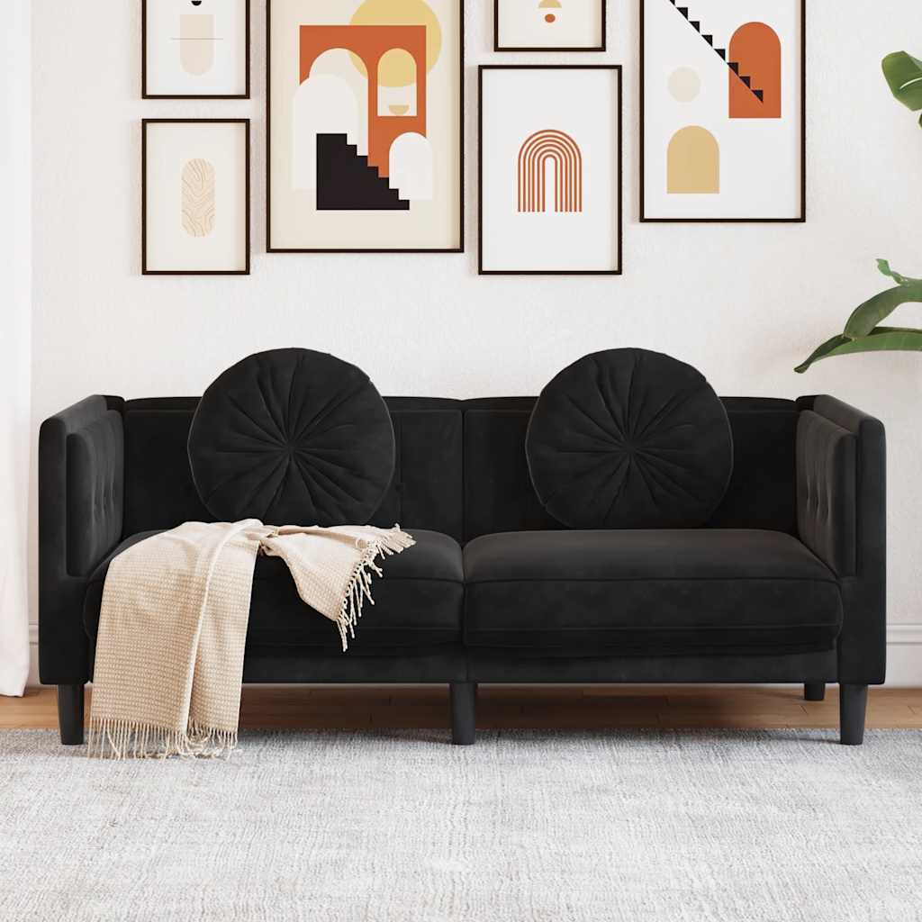NNEVL Sofa with Cushions 2-Seater Black Velvet-0
