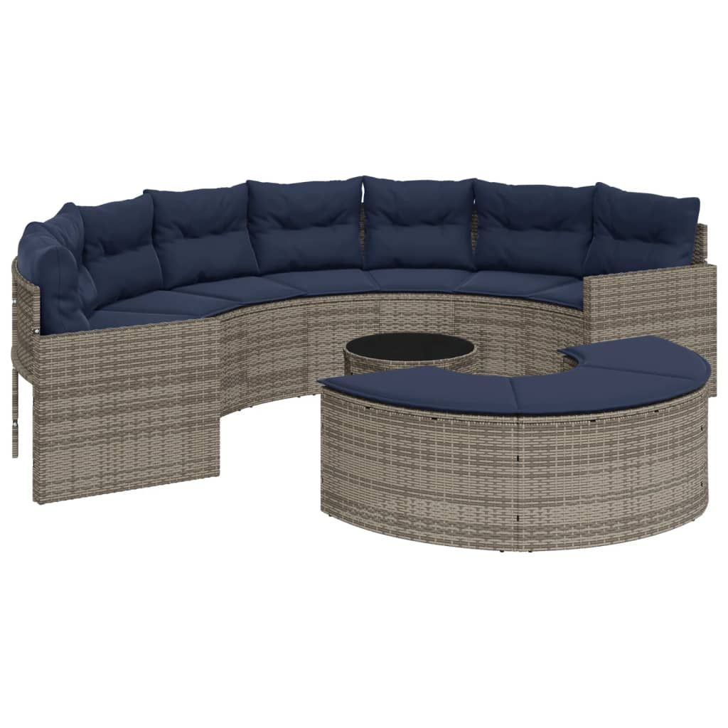 vidaXL 3 Piece Patio Sofa Set Half-Round Gray Poly Rattan