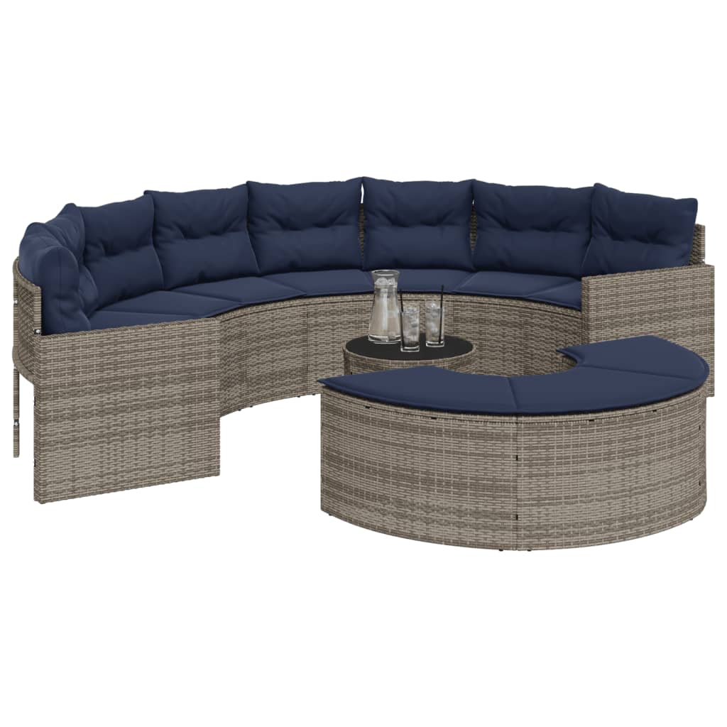 vidaXL 3 Piece Patio Sofa Set Half-Round Gray Poly Rattan